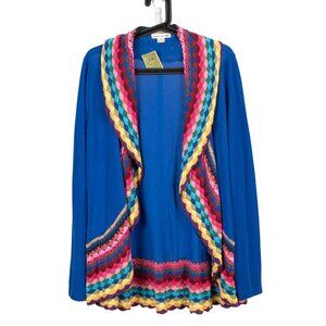 Double Zero Cardigan Crochet Trim S Womens New Blue Open Front Cardigan Cotton